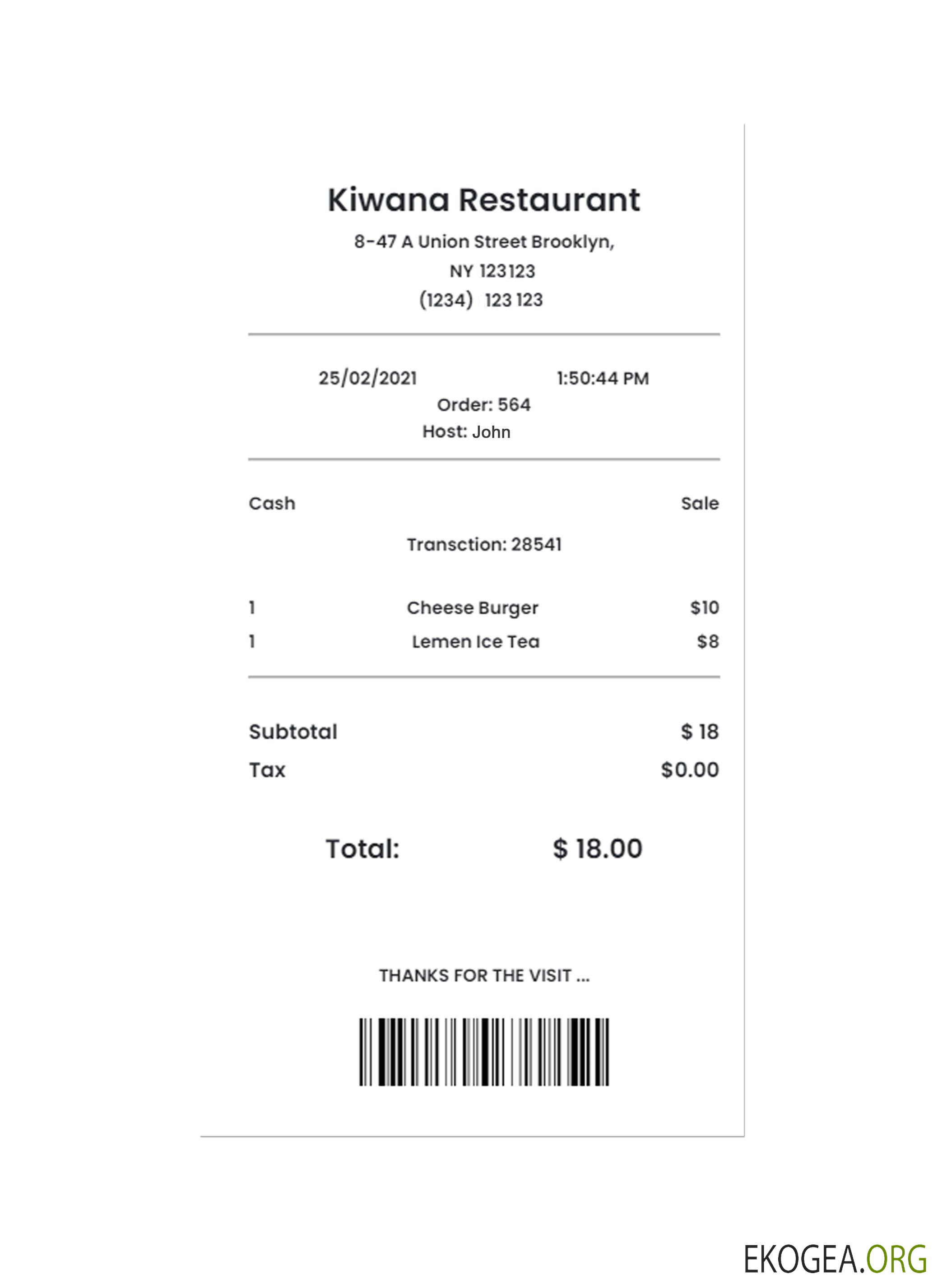 Chèque de paiement KIWANA RESTAURANT